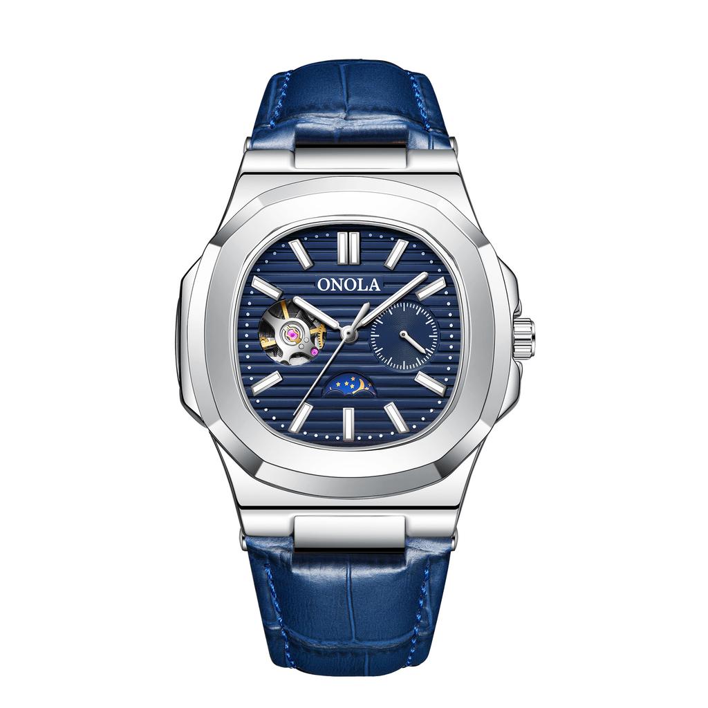 High Quality Sun Moon Star Morning Mechanical Watch Men's Hollow Leather Waterproof Watch