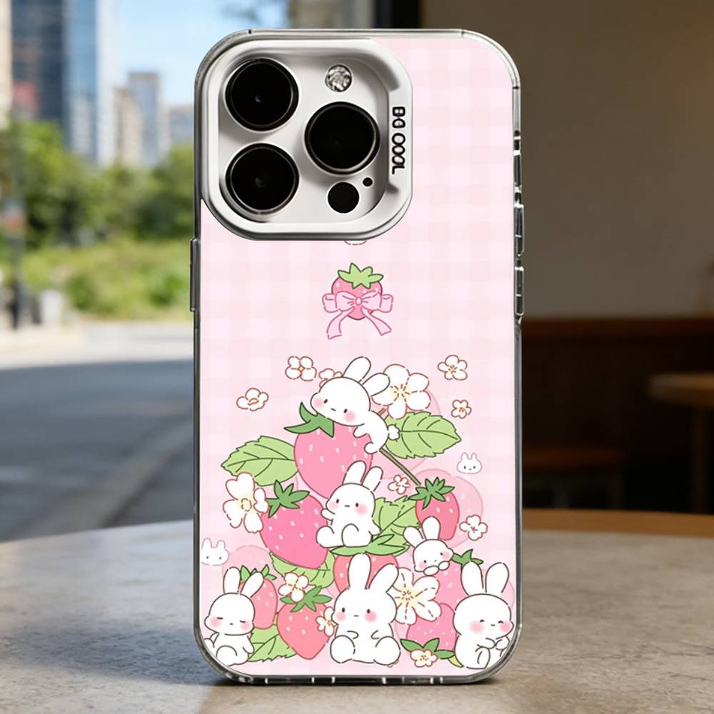 Полный экран Розовая клубника Жесткий чехол для телефона для IPhone 16 15 14 13 12 11 Pro Max Plus16E X XR XS Max ударопрочный Полное покрытие