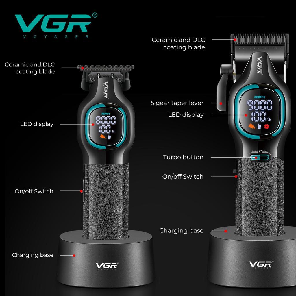 VGR V-886 S2 Новая высококачественная машинка для стрижки волос Набор из двух предметов Сплавное лезвие Триммер для волос Металлический корпус 9000 об/мин Масляная головка Гравировка Push Shear со светодиодным цифровым дисплеем
