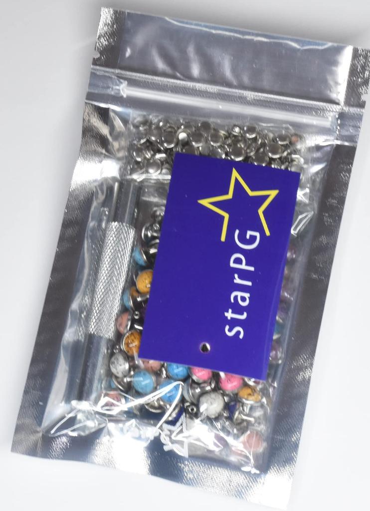 starPG Turquoise Style Decorative Caulk Rivets 10 Colors 10 Each Total 100 Pieces Set Leather Craft Handicrafts Stamping 8.5mm (Includes Rod)