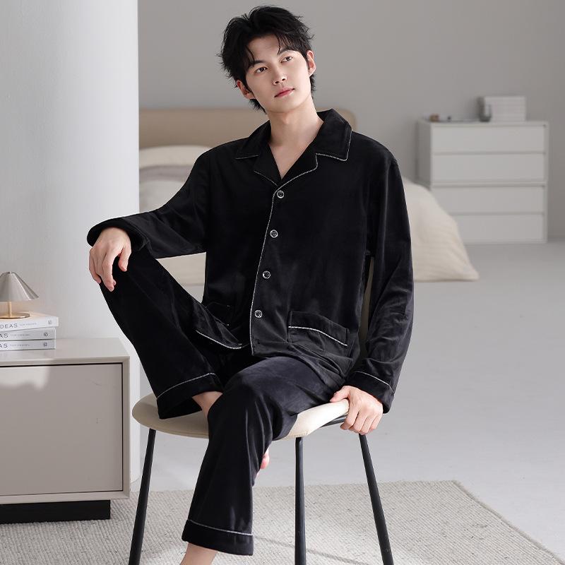 Пижама мужская зимняя утолщенная флисовая коралловый флис весенне-осенняя тонкий флис мужской островной флис осенне-зимний комплект для дома