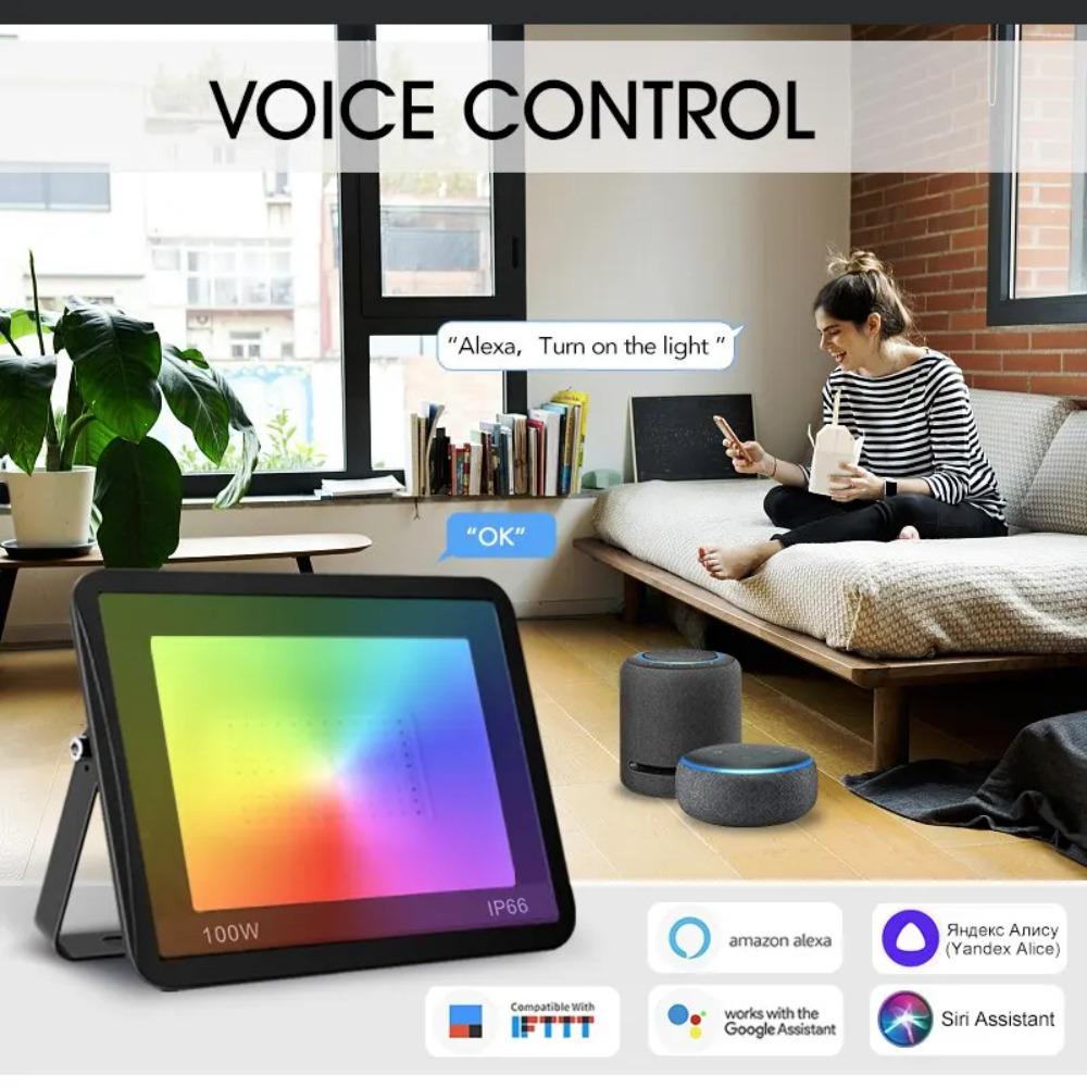 Прожектор RGB с голосовым управлением через приложение RGBCW CCT 3000-6500K 30 Вт 50 Вт 100 Вт 220 В переменного тока для садовой вечеринки, наружного освещения с Tuya