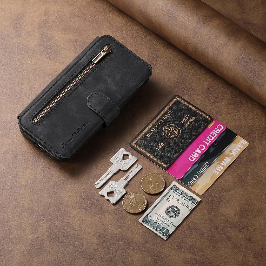 3-in-1 Luxury Leather Wallet Case for Samsung A13/A14/A15/A17...S21/S22/S23...w/ Stand, Shockproof, RFID, Multi-Slot & Zipper