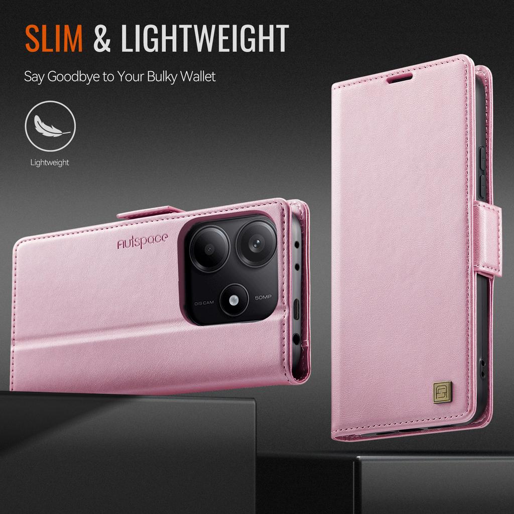 Для Xiaomi Redmi Note 14 5G Чехол AUTSPACE A11 Блокировка RFID Ретро Кожаный Чехол-Кошелек для Мобильного Телефона