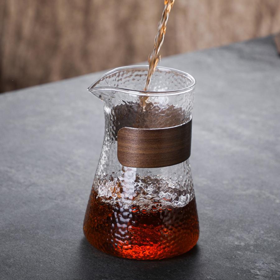 Glass Coffee Server Glass Coffee Carafe with Heat-Resistant Wood Loop 500ML/16oz Glass Coffee Carafe with Wood Ring