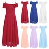Kids Girls Elegant 3D Flower Applique Party Gowns Off Shoulder Ruched A-Line Chiffon Dress for Bridesmaid Birthday Proms