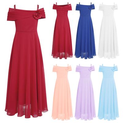 Элегантные вечерние платья для девочек с 3D цветочной аппликацией, шифоновое платье трапециевидной формы с открытыми плечами и рюшами для подружки невесты, выпускного вечера на день рождения