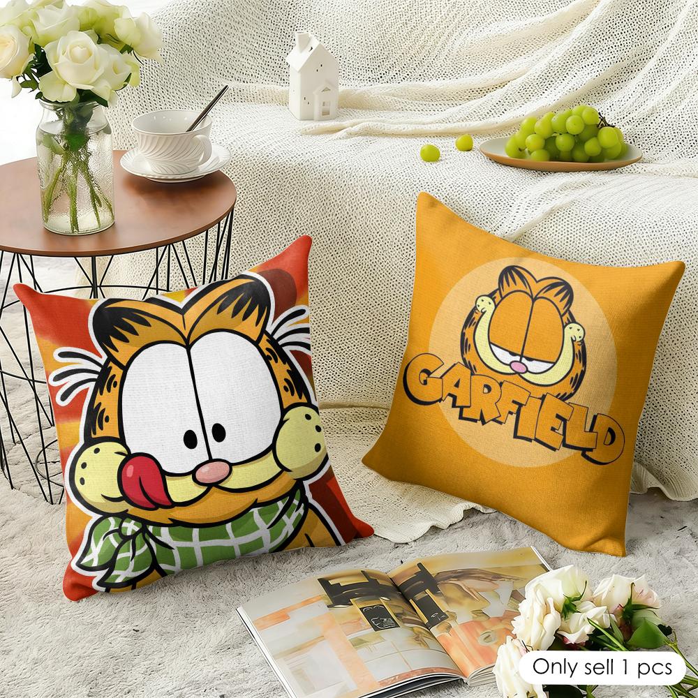 Cartoon GGarfield Cat Cushion Cover Natural Linen Organic Fabric DoubleSided Printing Sofa Home Decor Gift Pillow Case