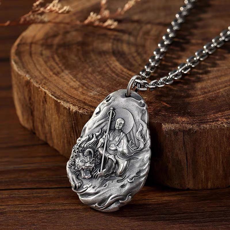 Retro Ksitigarbha Bodhisattva Necklace, Simple Ethnic Style Clavicle Chain, Fashionable Buddhist Amulet Pendant