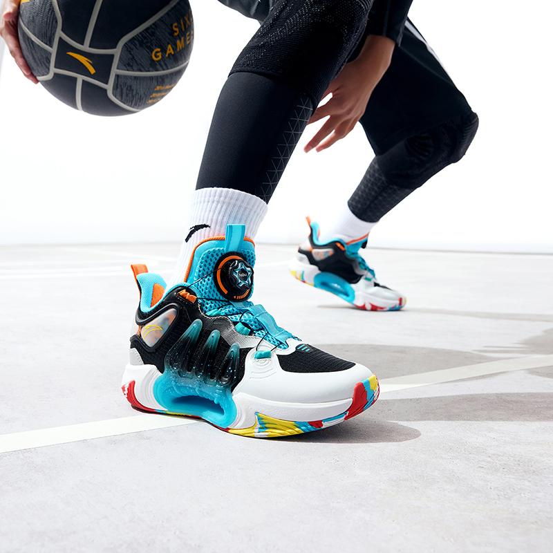 Anta Kids Crazy Slip Resistant Durable Lightweight Mid Top Basketball Shoes Kids Sneakers White Blue 312311120-1