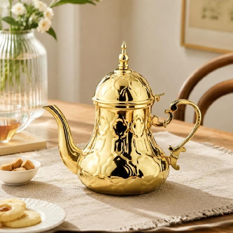 Чайник для подачи чая, 1,4 л, стальной арабский кофейник с длинным носиком, с замысловатым ажурным узором и ручкой, для семейных встреч и гостей