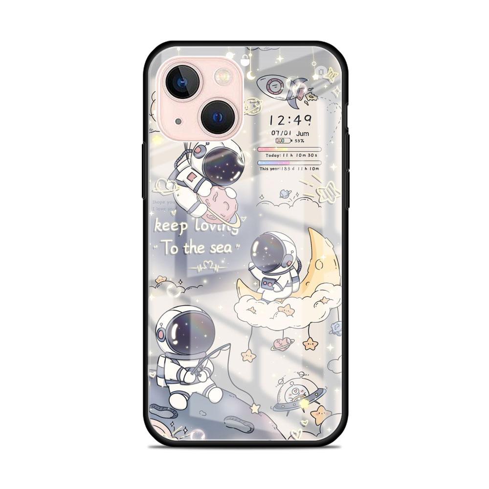 Мультяшный стеклянный чехол с космонавтом для Apple iPhone 14 13 11 12 Pro 7 XR X XS Max 8 6 6s Plus SE 2022 13Pro Закаленная крышка для телефона