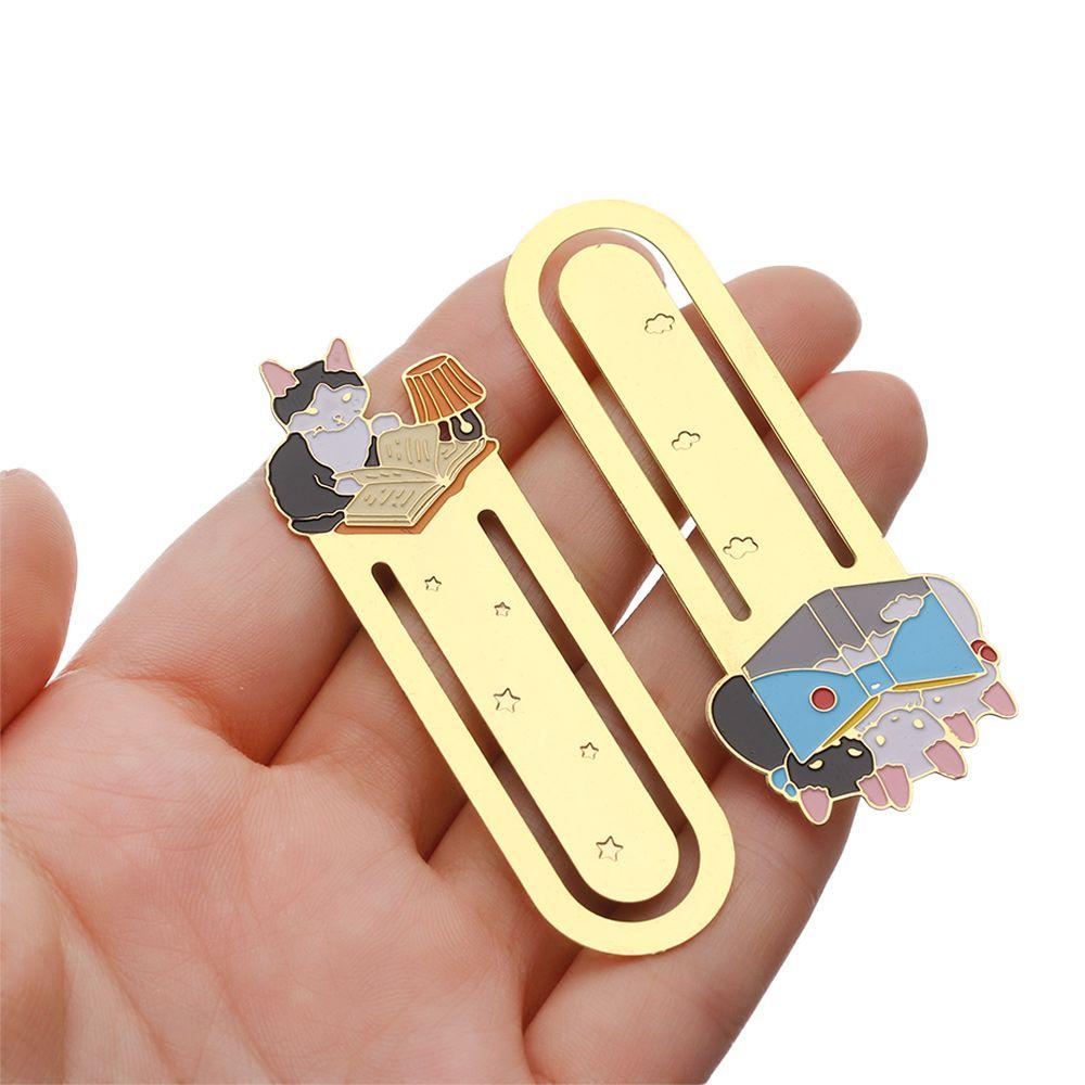 Gift Gold-plated Metal Cute Cats Book Folder Label Bookmark