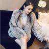 Winter Fashion Women's Artificial Silver Fox Fur Coat Hooded Front Zipper Women's Fluffy Thick Warm Keeping Fake Fur Jacket