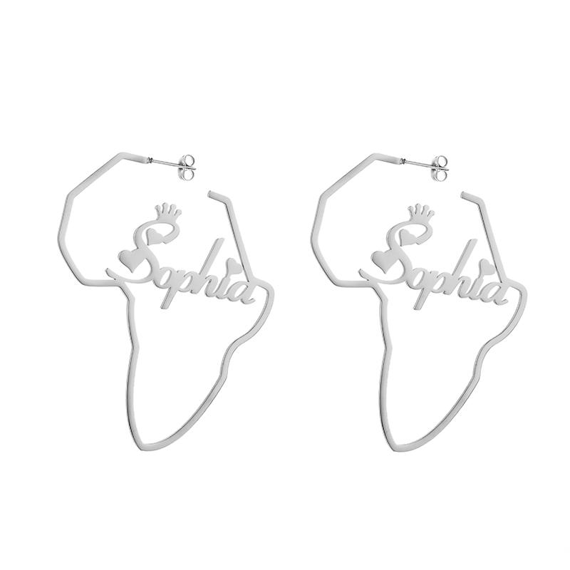 High Quality 18k Gold Plated Africa Map Earrings Jewelry Custom Stainless Steel Love Word Earring for Women