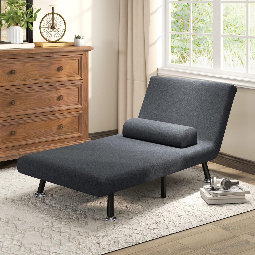 3 In 1 Sofa Bed With Adjustable Backrest And Cushion Made Of Linen Effect Fabric And Steel Dark Gray