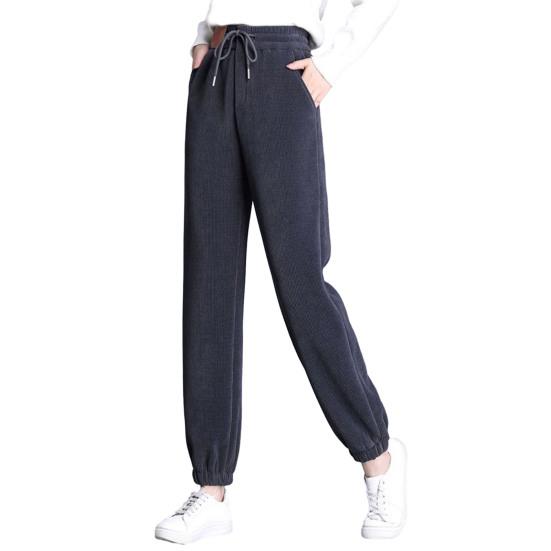 Женские зимне-осенние брюки с толстыми плюшевыми шнурками и эластичными карманами на талии, термостойкие, морозостойкие, чистый цвет, свободные женские повседневные гаремы