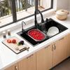 Embedded Mounted Workbench Sink Black Kitchen Sink Embedded/Top Stainless Steel with Cutting Board & Drainage Basket Single Bowl Accessories (31.5 x
