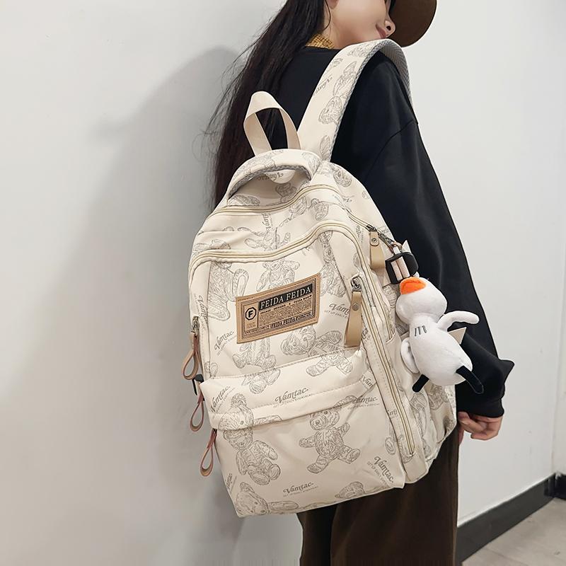 Men's Backpack Women's Large Capacity Bear Printed Backpack Travel Computer Backpack Student School Bag