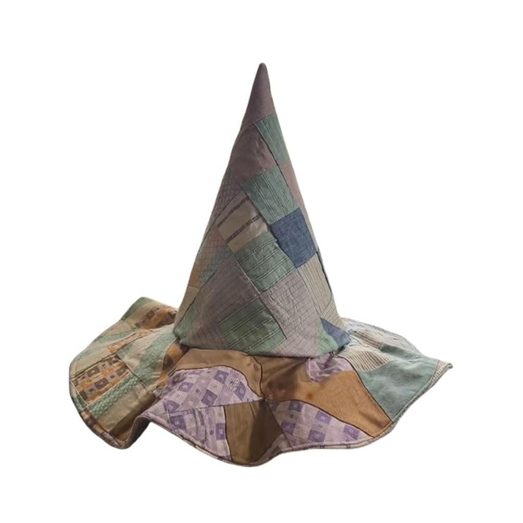 Шляпа ведьмы пэчворк ручной работы, разноцветная шляпа ведьмы на Хэллоуин пэчворк