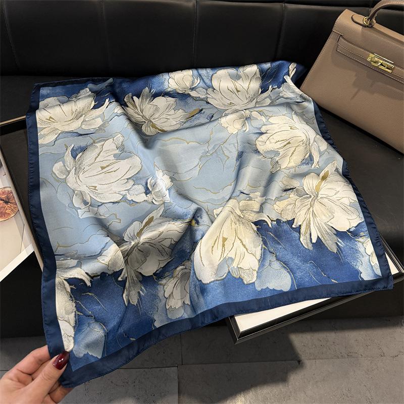 Women S Floral Printed Silk Like Square Scarf For Summer Sun Protection