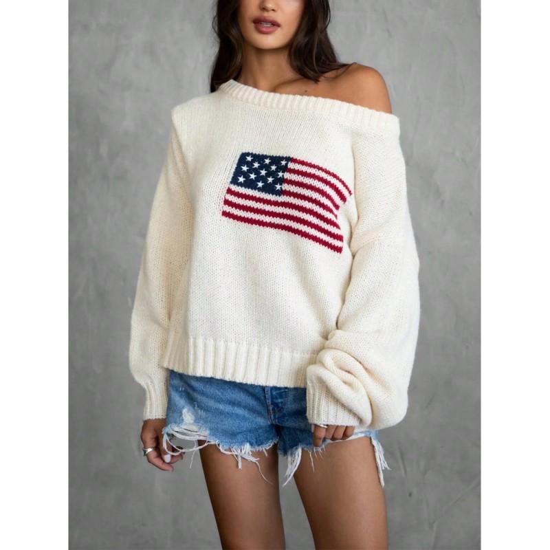 2026 Womens Loose Knit Sweater White Comfortable Long Sleeve Pullover Casual Top