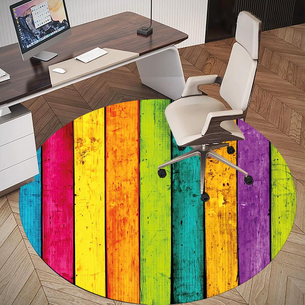 1pc rainbow wooden Round Chair mat Area Rug - Non-Slip, Floor Mat for Office, Bedroom, and Indoor Decor c1118076
