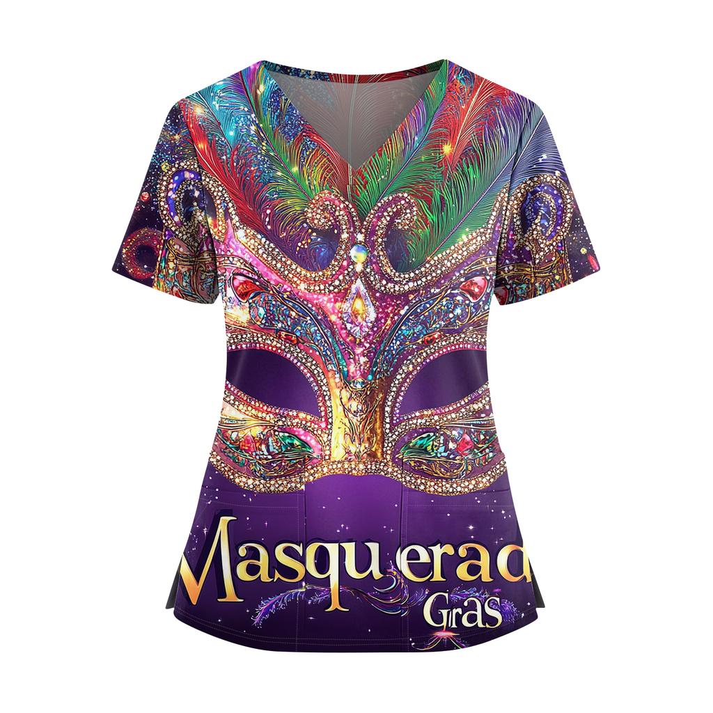 Женская футболка для сиделки с принтом, V-образным вырезом, двумя карманами, короткими рукавами, разрезом по подолу, униформа для сиделки