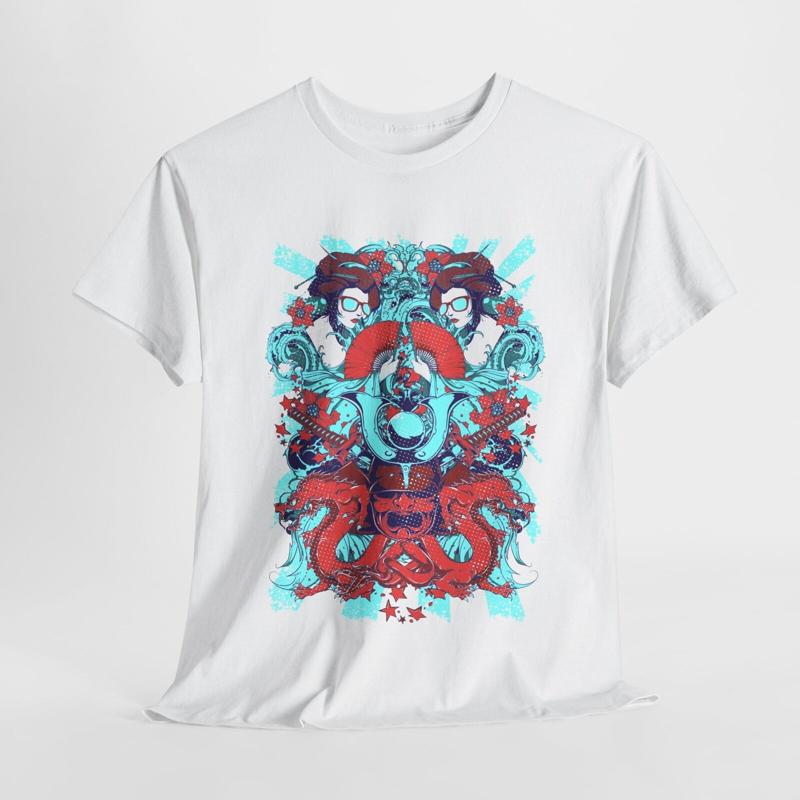 Stylish Samurai Kabuto Unisexs T Shirt with Geishas Dragon Trendsetters