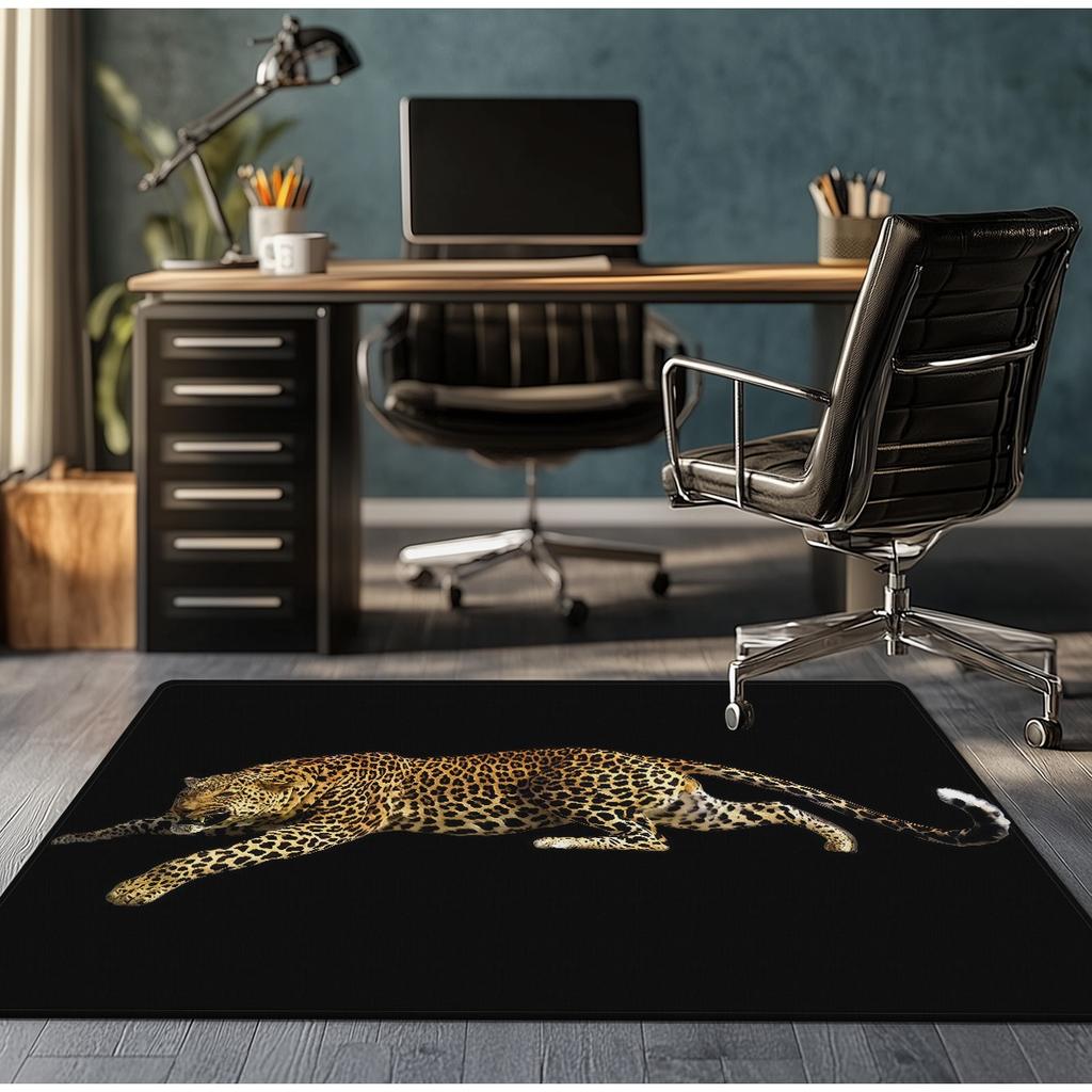 Leopard Print Black Crystal Velvet Rug Modern Office Gamer Room Floor Mat Wild Animal Design Soft Non Slip Rug for Desk