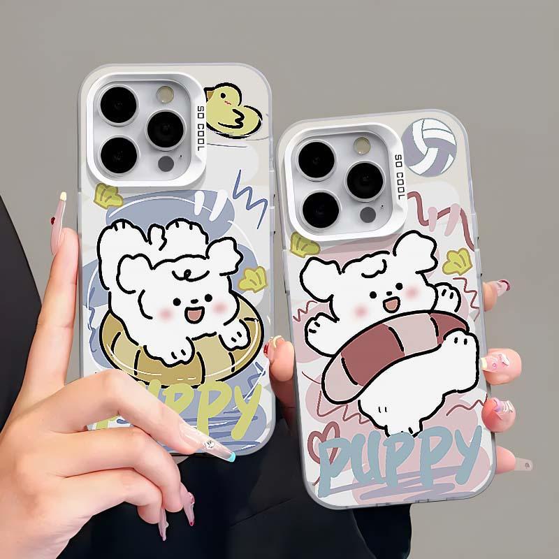 Couple swim ring dog case for iPhone 18 Pro Max, compatible with iPhone 12, 14 Plus, cute and niche.