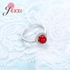 Simple Style 925 Sterling Silver Color Rings Round Setting Austrian Crystal CZ Engagement Women Jewelry Red Color Ball Ring