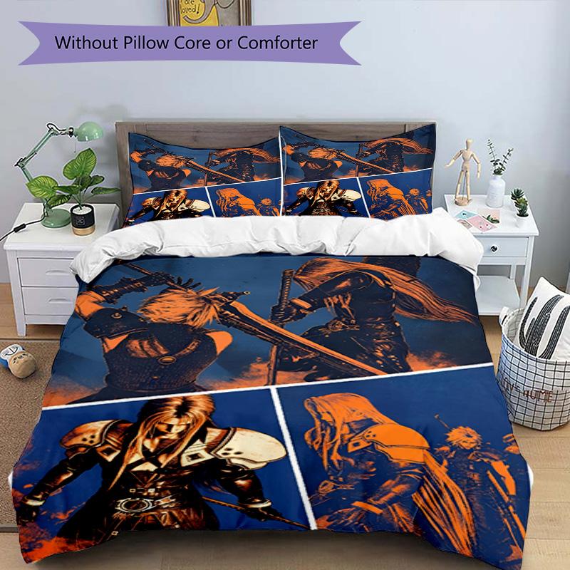 3pcs Duvet Cover Set (1*Duvet Cover + 2*Pillowcase, Without Core), Final Fantasy Print Bedding Set, Bedroom Decor, All‑Season, Birthday Gift