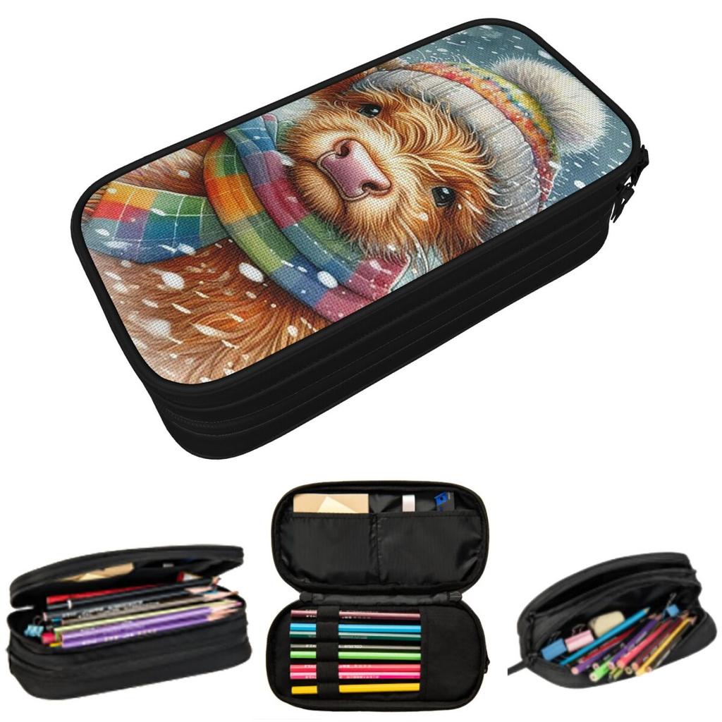 Highland Cow In The Snow Pencil Case for Boy Girl Gifts Pen Box Pencil Bag Stationery Supplies Pen Holder Bag