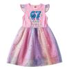 9194 Детское Платье для Девочек Steal a Brainrot 67 Шесть Семь Принт Волан Короткий Рукав Пайетки Повседневное Радужное Платье