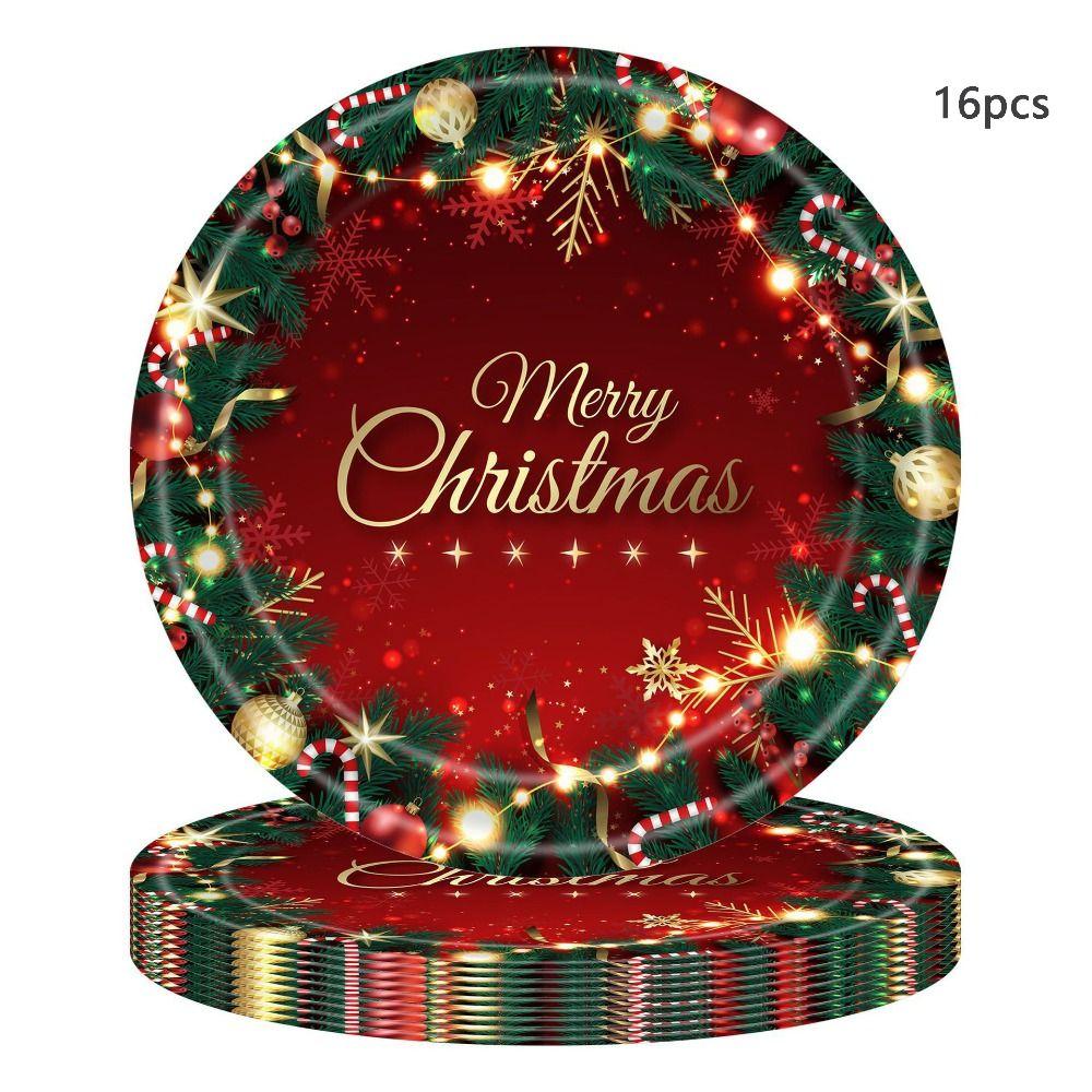 Бумажные принадлежности для рождественской вечеринки, 16 порций, тарелка, салфетки, скатерть, рождественская вечеринка