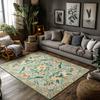 Cream White Floral Bird Rug, Bohemian Garden Pattern Non-Slip Carpet, Colorful Living Room Mat for Home Decor