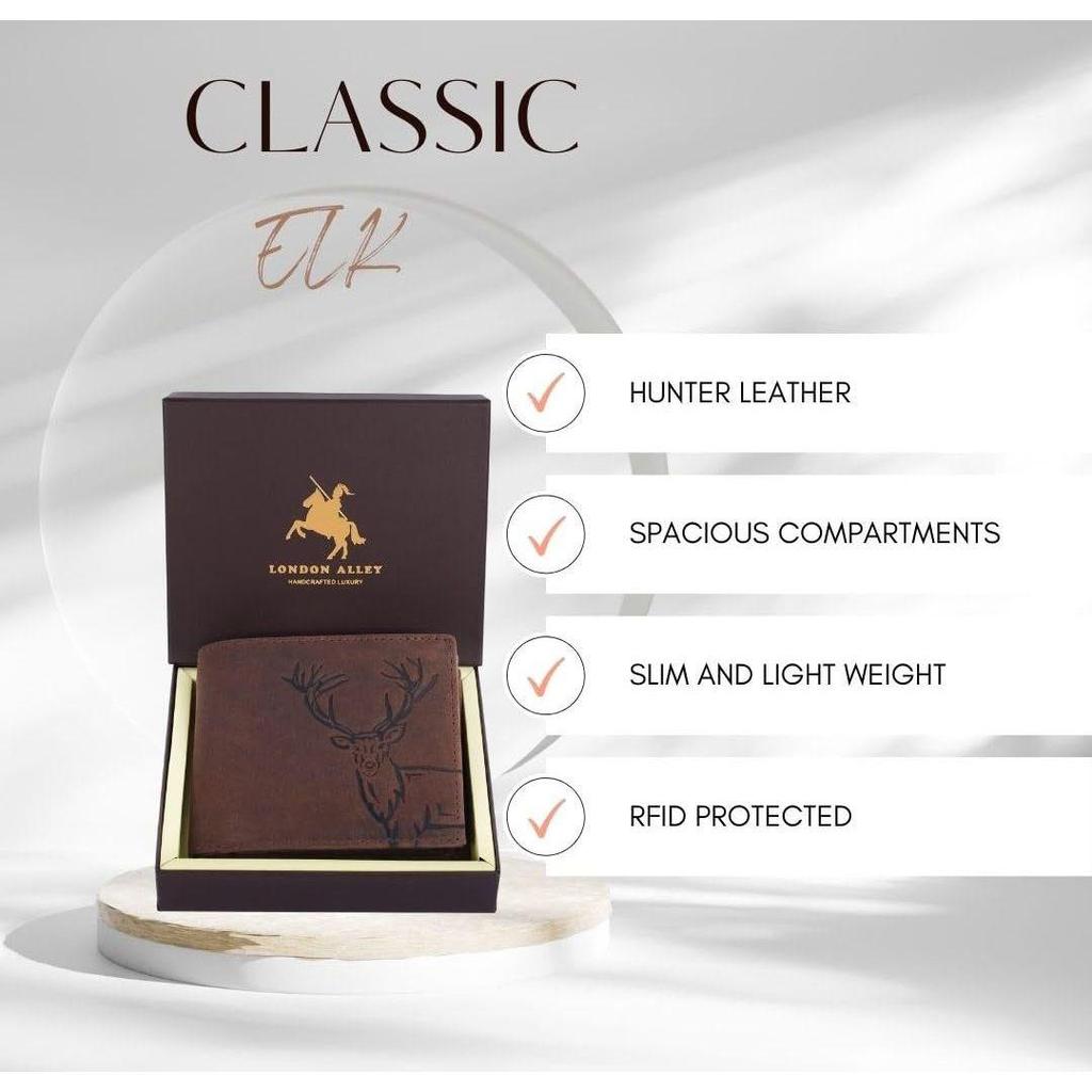 LONDON ALLEY Винтажный коричневый мужской кожаный кошелек Elk.
