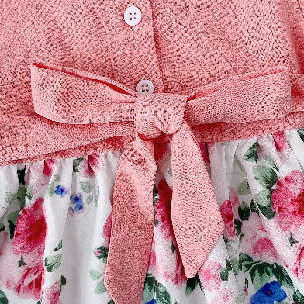 Girls Summer Fashion Print Spliced Dress Cute Bow Flutter Sleeve Princess Party Dress For Kids