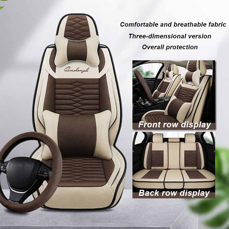 Автомобильная подушка, полный объемный чехол на сиденье, четыре сезона, универсальная льняная тканевая подушка для сиденья, летняя дышащая подушка для сиденья, полный комплект