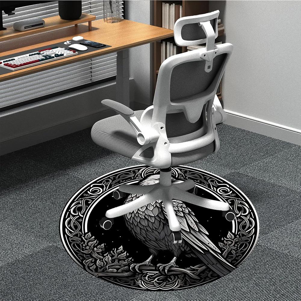 1pc Raven Design Chair Carpet for Office, Round Non Slip Durable Large Size Office Carpet, Suitable for Office