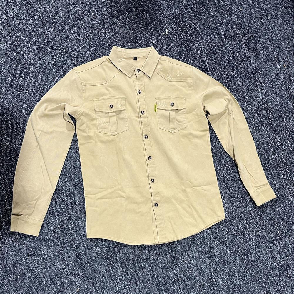 Camel Spring and Autumn New Embroidered European Size Shirt Men's Washed Elastic Pure Cotton Leisure Fashion Business Men's Long Sleeved Shirt