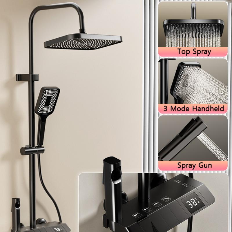 Душевая система для ванной комнаты Душевой комплект Горячий и холодный смеситель для душа Светодиодный цифровой медный смеситель Душевой комплект Душевая головка