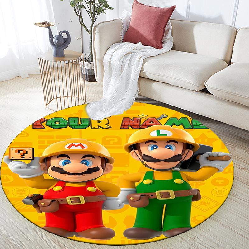 Custom Name,Mario&Luigi pattern round rug,Carpet Rug for Living Room Bedroom Playroom ,Non-slip Floor Mat,Holiday Gifts and Birthday Gifts.