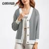 Autumn Women's Cardigan Sweater Women V-Neck Color Collision Loose Striped Sweater Jacket Long Sleeve Top