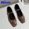 Fashion Big Size 43 Footwear Leopard Print Women Mary Janes Shoes Female Designer Shallow Fashion Buckle Strap Ladies Flat With Shoes