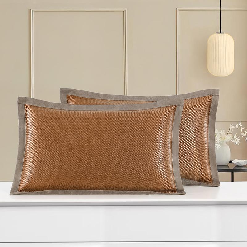 Summer Cool Rattan Pillow Mat & Pillowcase Set - Ice Silk Bamboo, Pair for Adults