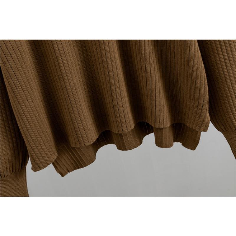 Весенне-осенний женский вязаный костюм, свободный модный стареющий свитер с высоким воротником, широкие брюки, повседневный комплект из двух предметов