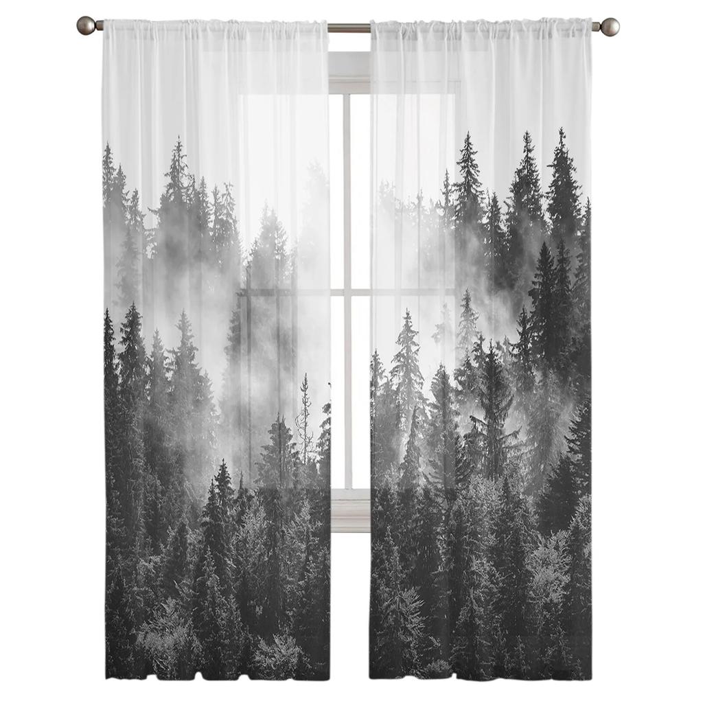 Простота прозрачных штор с лесным деревом для гостиной, спальни, тюлевая занавеска для кухни, вуаль, занавеска, жалюзи, панели