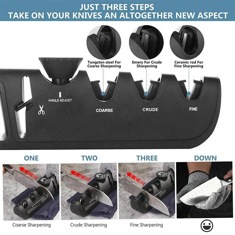 Knife Sharpener Angle Adjustable 4 Stages Scissors Sharpening Stone Professional Kitchen Grinder Knives Whetstone Sharpener Tool